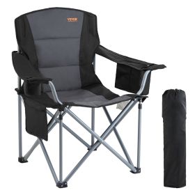 VEVOR Camping Folding Chair for Adults, Portable Heavy Duty Outdoor Quad Lumbar Back Padded Arm Chairs with Side Pockets