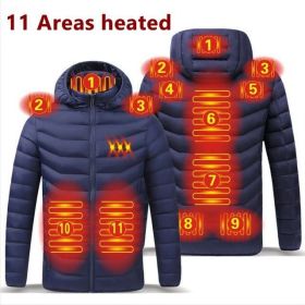 Men 9 Areas Heated Jacket USB Winter Outdoor Electric Heating Jackets Warm Sprots Thermal Coat Clothing Heatable Cotton jacket (Color: 11 heated Blue, size: XL)