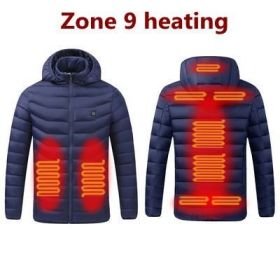 Men 9 Areas Heated Jacket USB Winter Outdoor Electric Heating Jackets Warm Sprots Thermal Coat Clothing Heatable Cotton jacket (Color: 9 Areas heated Blue, size: 4XL)