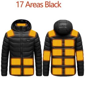 Men 9 Areas Heated Jacket USB Winter Outdoor Electric Heating Jackets Warm Sprots Thermal Coat Clothing Heatable Cotton jacket (Color: 17 heated Black, size: 5XL)