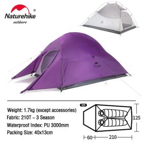 Naturehike Cloud Up 3 Upgraded Tent Ultralight Camping Tent Waterproof Outdoor Hiking Travel Tent Backpacking Cycling Tent (Color: 2 Person Purple)