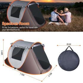 Pop Up Tent Automatic Setup Camping Tent Waterproof Instant Setup Tent with 4 Mosquito Net Windows Carrying Bag for Hiking Climbing Adventure Fis (Type: Khaki_3_4Person_Standard)